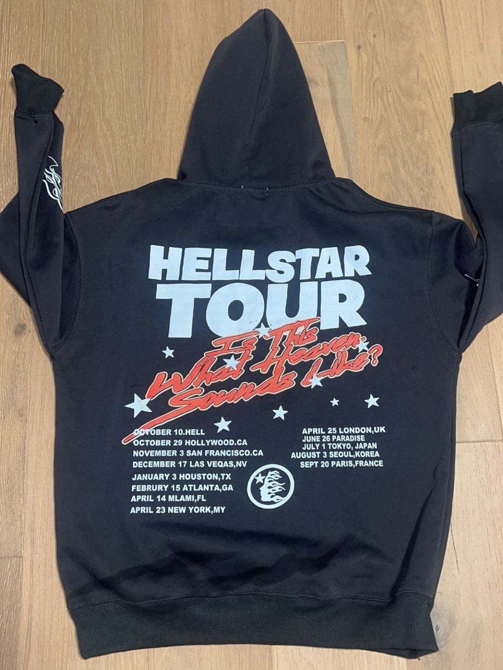 HELLSTAR TOUR Graphic Hoodie - Black with White & Orange Print
